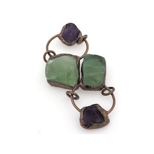 Bronze Welded Green Crystal Pendant,Bohemian Charm, Green Crystal Necklace, Irregular Green Crystal Pendant, Irregular Pendant, 22×53×15mm