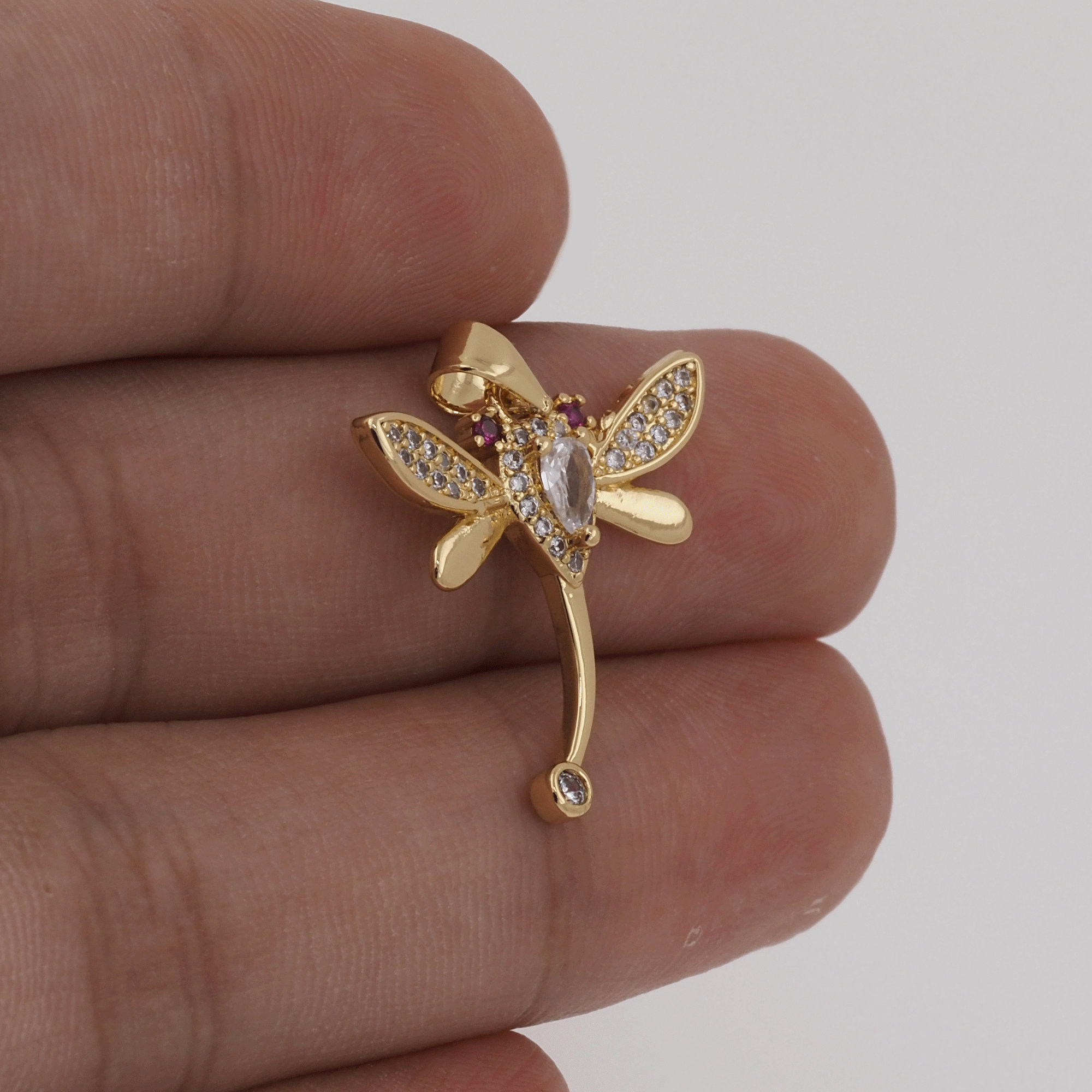 18K Gold Filled Dragonfly Pendant Cubic Zirconia Micropavé CZ Insect Pendant Flying Pendant DIY Jewelry Accessory 12x22x2mm