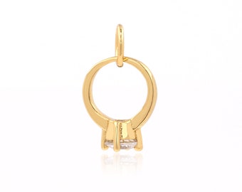 Mini Crystal Pendant, Round Ring Necklace, 18k Gold Filled Ring Pendant, Micropavé CZ Cutout Round Pendant, DIY Jewelry Accessories 11x9x5mm
