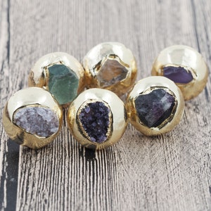 Verstelbare ringen, vergulde amethistringen, ringen met natuurlijke citrien, boho-ringen, 24-karaats gold filled kristallen ringen, knutselen