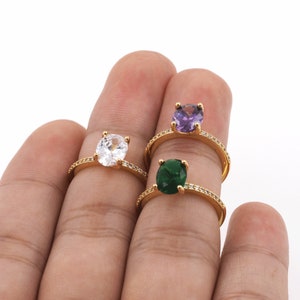 Crystal Ring, Adjustable Ring, 18K Gold Filled Simple Ring, Micro Setting CZ Stackable Ring, Gold Plated Open End Ring, 8x7mm Ring 20mm