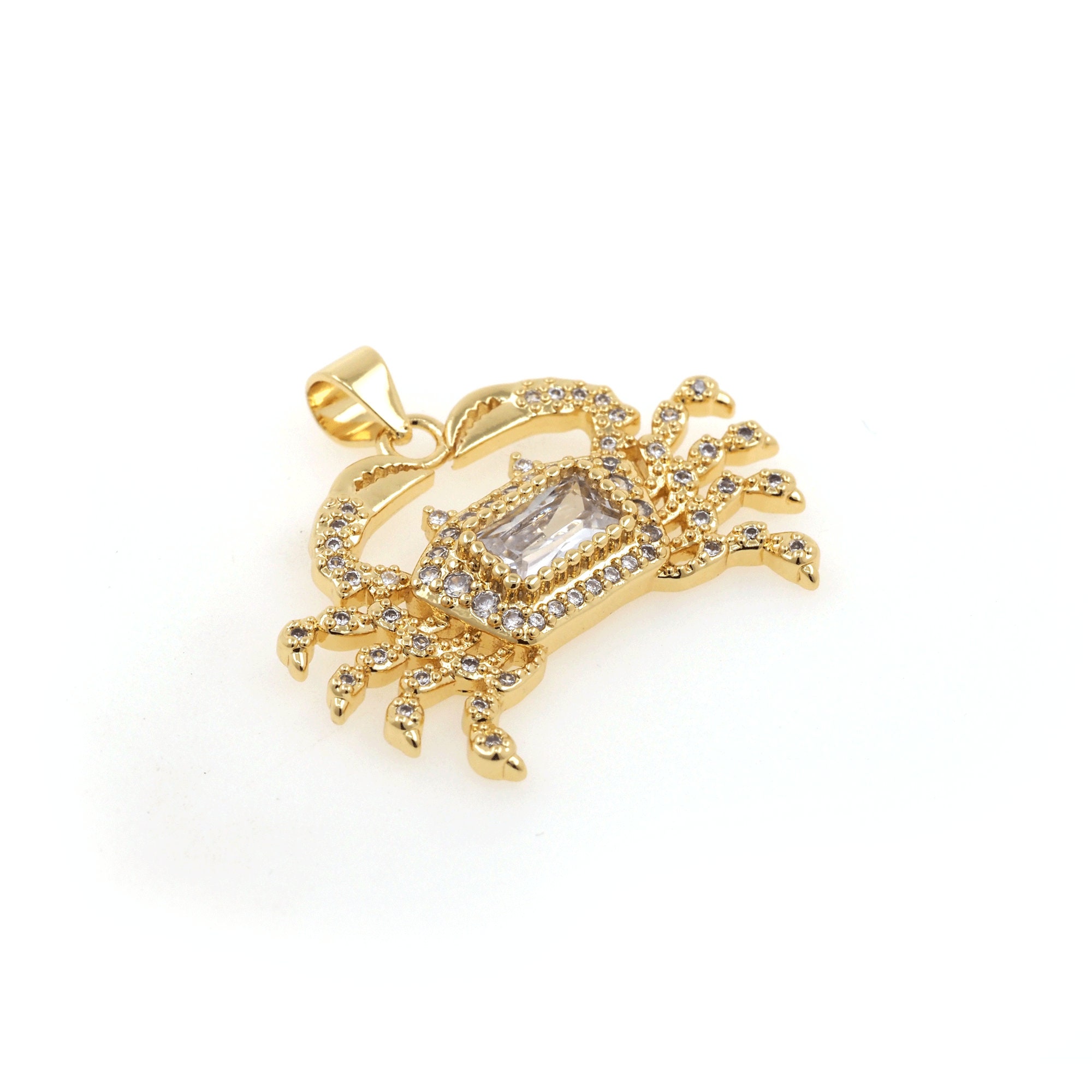 Crab Pendant, Creeping Necklace, 18K Gold Plated Beach Pendant, Micro Set CZ Crab Pendant, DIY Jewelry Accessories 25x28x4mm