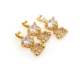 Bear Pendant, Zirconia Pendant, 18K Gold Plated Cute Pendant, Micro-set CZ Bear Pendant, DIY Jewelry Accessories 23.5x10x7mm