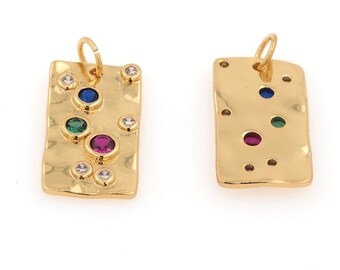 Pingente retangular com microcravação de zircônias cúbicas, barra em ouro 18K, colar retangular, acessório para bijuteria DIY, 10,5 x 22,5 x 2 mm