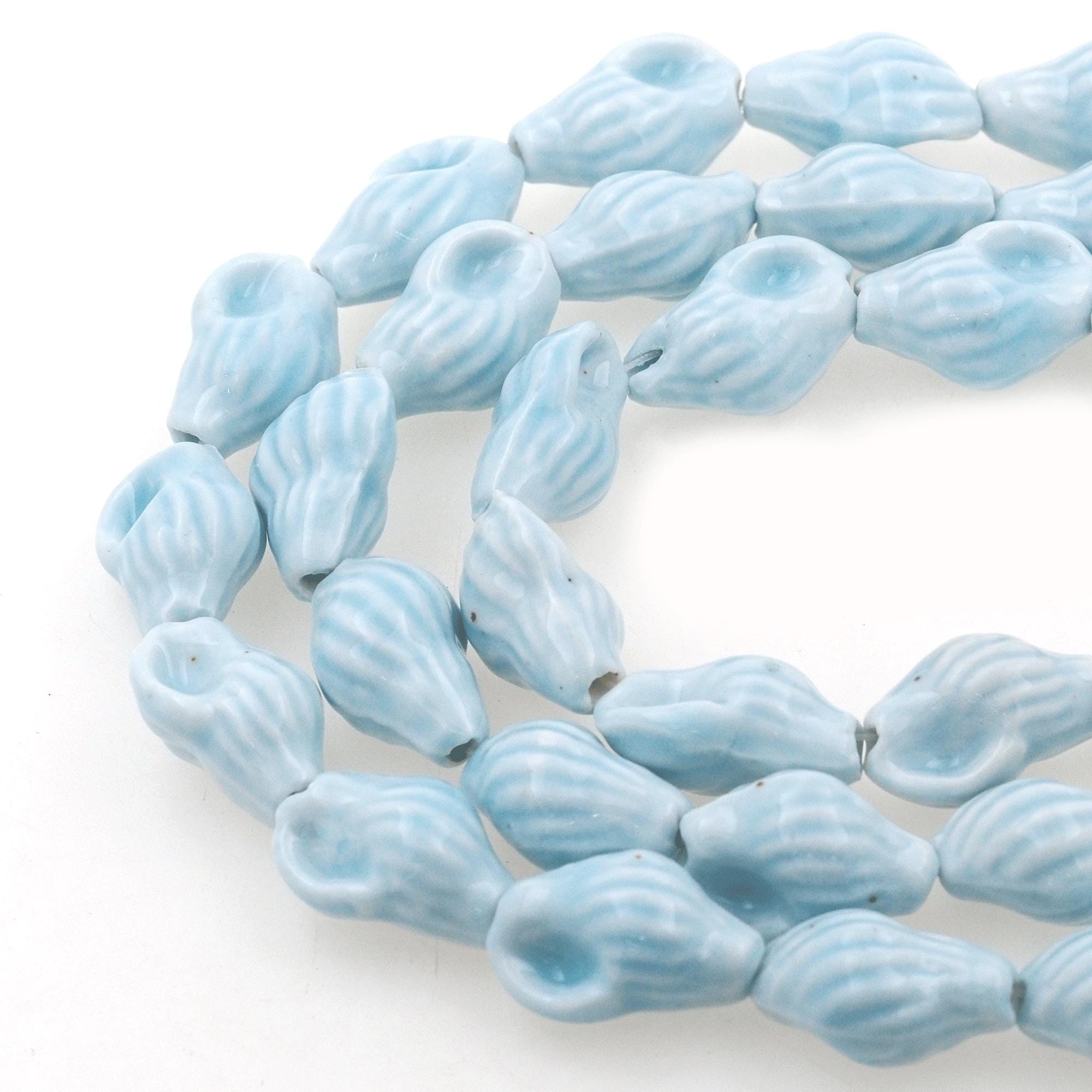 Light Blue Shell Beads Ceramic Beads Marine Life Bracelet Beads Conch ...