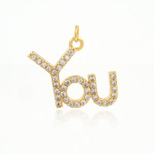 Pingente de letra, colar de letras, pingente You de ouro 18k preenchido, pingente de letra CZ micropavé, acessórios de joalheria DIY ME: 14x20x2mm