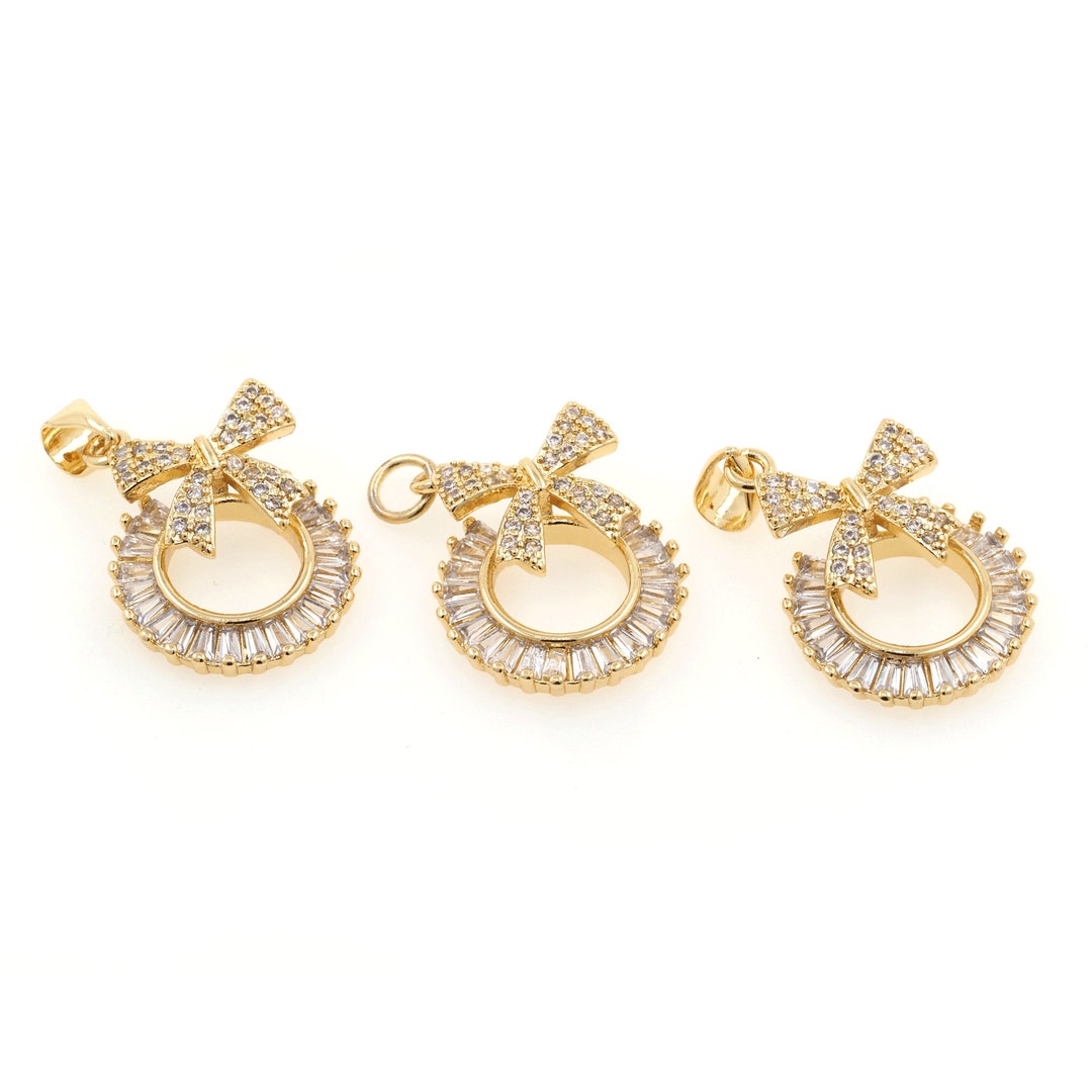 Bow Tie Pendant, Round Necklace, 18K Gold Plated Bow Tie Pendant, Micro