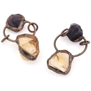 Bronze Welded Citrine Pendant, Bohemian Charm，Citrine Necklace, Irregular Crystal Pendant, Citrine Pendant, Irregular Pendant, 22×49×5mm