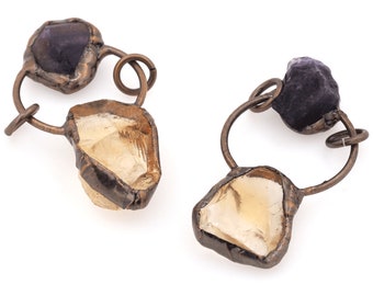 Bronze Welded Citrine Pendant, Bohemian Charm，Citrine Necklace, Irregular Crystal Pendant, Citrine Pendant, Irregular Pendant, 22×49×5mm