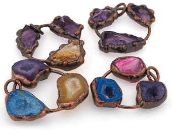 Boho Pendant, Amethyst Pendant, Citrine Pendant, Agate Pendant, Mélange Crystal Pendant, Bronze Welded Amethyst Pendant 36×39×6mm