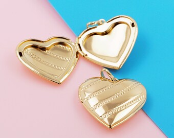 Heart -shaped photo box pendant, heart -shaped necklace, photo frame pendant, 18K filling round pendant, DIY jewelry accessories 35x28x7mm