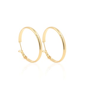 May include: A pair of gold hoop earrings with a hinged closure.