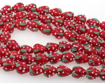 Strawberry glass beads, fruit ceramic beads, lighting beads, lighting strawberry beads, DIY jewelry production 12x14mm1 string of 25