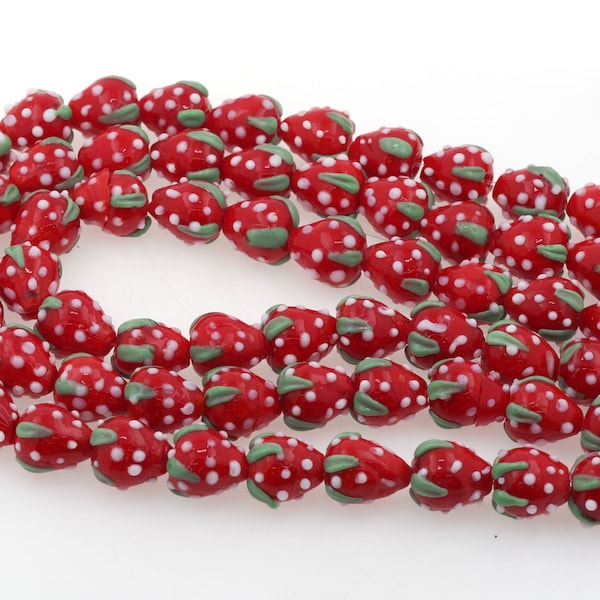 Strawberry glass beads, fruit ceramic beads, lighting beads, lighting strawberry beads, DIY jewelry production 12x14mm1 string of 25