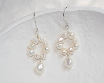 Freshwater pearl earrings, pearl drop earrings, pearl hoop earrings, baroque pearl earrings, wedding earrings, pearl jewellery, white pearl