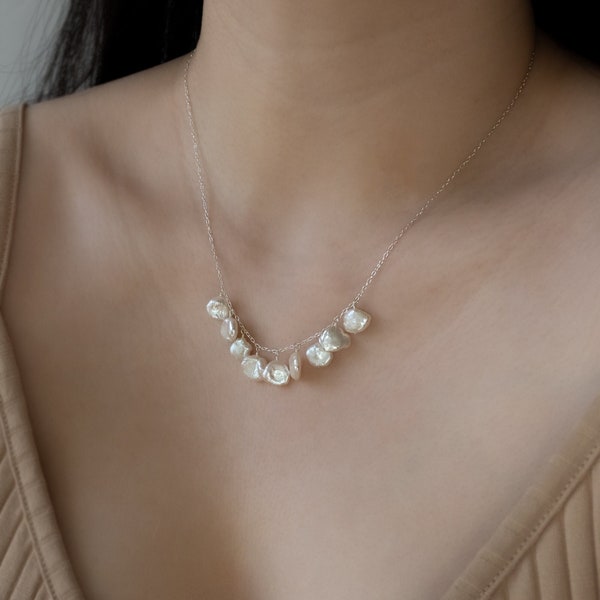 Keishi Petal Freshwater Pearls Necklace | Pearl Necklace | Delicate Jewellery | Keishi Pearl Necklace | Dainty Jewelery | Wedding Party Gift