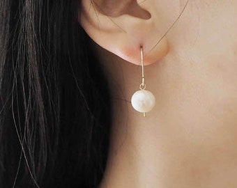 Pearl drop earrings, simple pearl earrings, gold earrings, sterling silver earrings, white pearl earrings, wedding earring, freshwater pearl