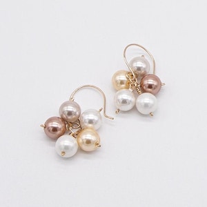 pearl drop earrings, pearl earrings, pink pearl earrings, pearl dangle earrings, multicolour pearl earrings