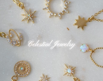 Opal Star, Moon & Sun Necklace: 14k Gold Plated Celestial Jewelry