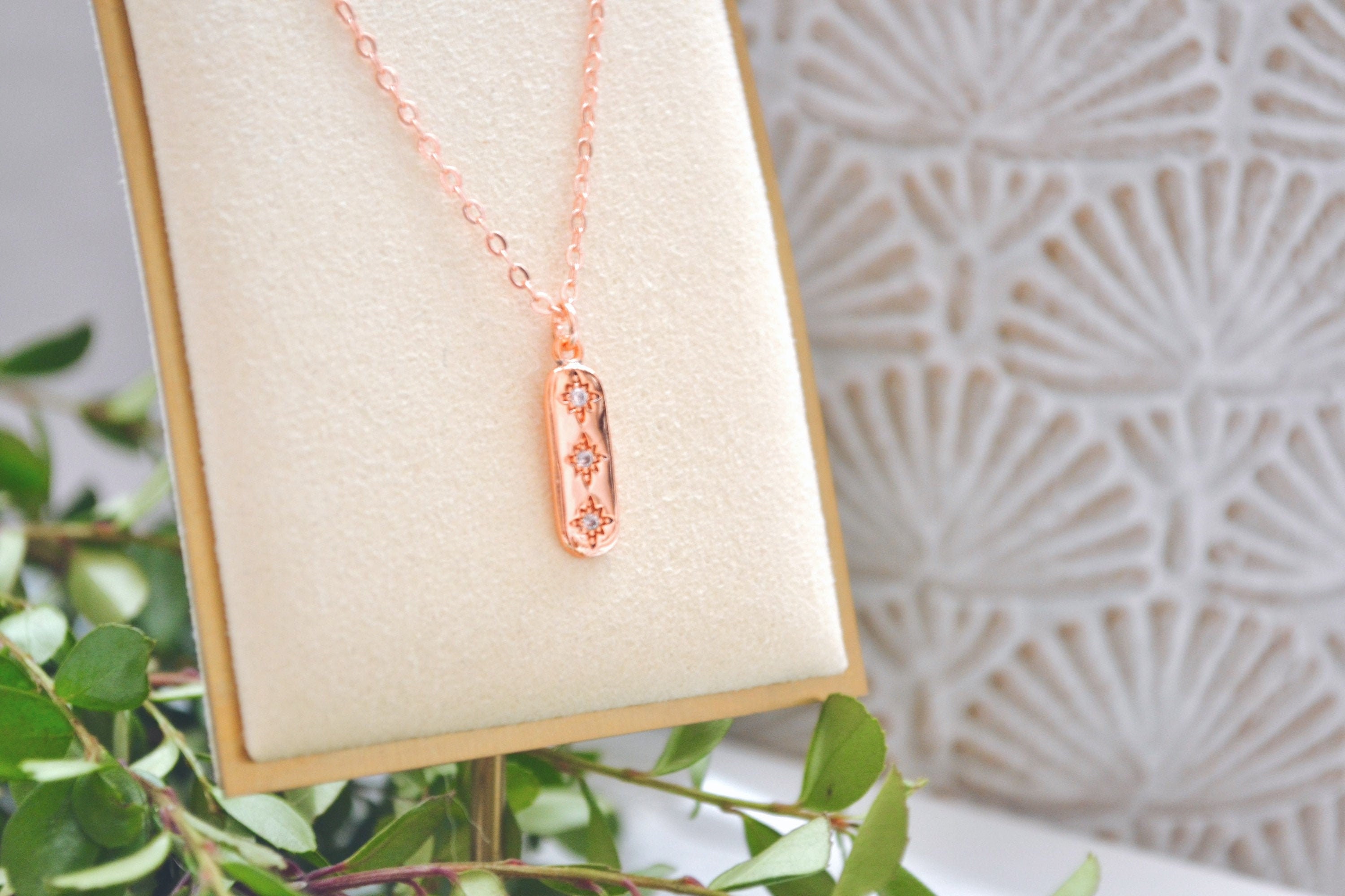 Star Bar Rose Gold Necklace Celestial 