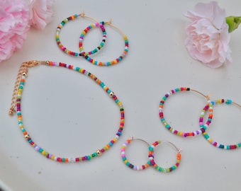 Colorful Seed Bead Hoop Earrings: Trendy Jewelry & Cute Gift