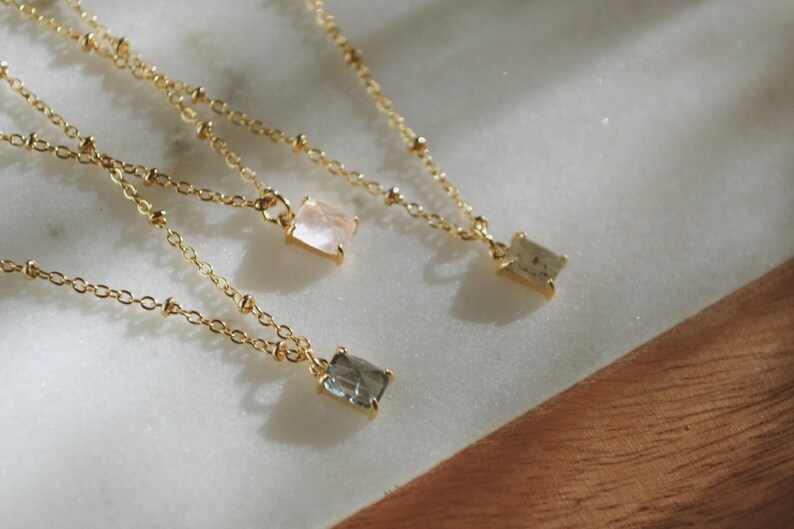 14k Gold Stone Jewelry: Labradorite, Rose Quartz & Blue Montana image 7