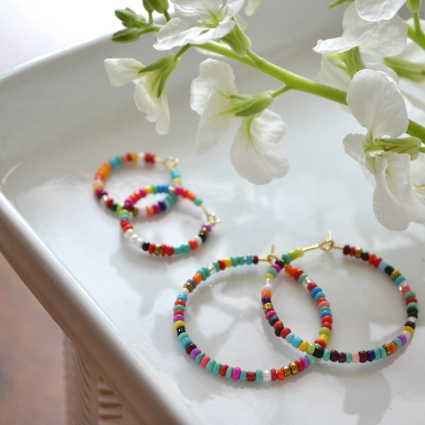 multi colored hoops - colorful small beaded earring - beautiful  amazing trendy dainty earrings - cool hoop lovers jewelry - gift for her