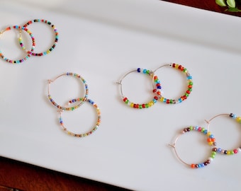 Multicolor Seed Bead Hoop Earrings: Hypoallergenic Jewelry