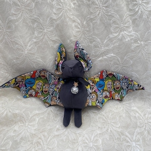 Rick & Morty Bat Grey - Adopt-a-bat Plush Bat - Handmade plush bat collectable toy - Support wildlife rescue