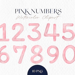 Clipart di numeri rosa acquerellati 0-9 – Illustrazioni numeriche dipinte a mano per baby shower, compleanno, scrapbooking, arte digitale