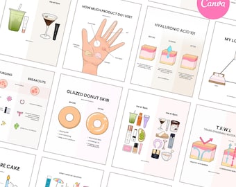 Plantillas para redes sociales de esteticistas / Gráficos de belleza ilustrados (Canva)