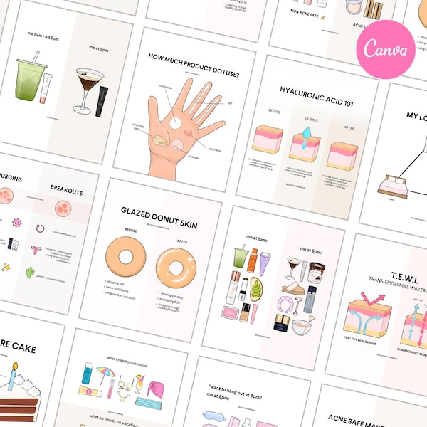 Plantillas para redes sociales de esteticistas / Gráficos de belleza ilustrados (Canva)