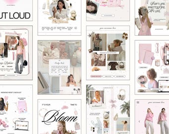 Girly Scrapbook Aesthetic Instagram Vorlagen | Canva Coquette Social Media Posts (Digitaler Download)