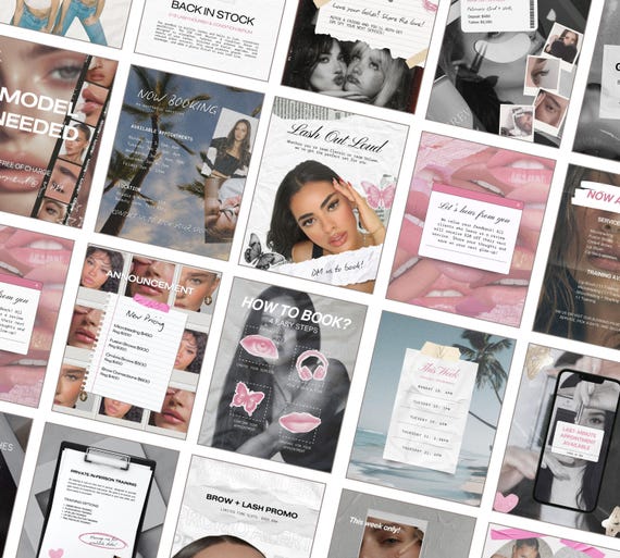 Beauty Scrapbook Instagram Templates | Lash, Brow & Esthetician (Canva Editable)