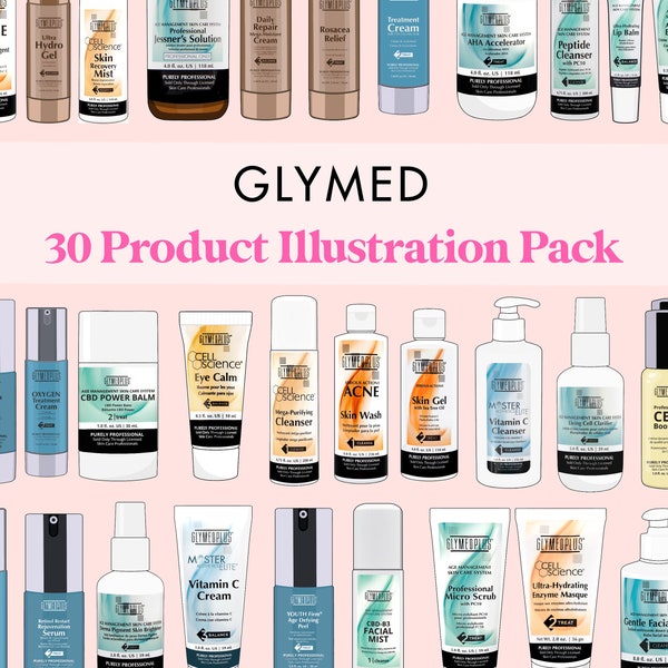 Glymed Product Illustration Pack | Skincare Products, Esthetician, Aesthetician Graphics Instagram, Canva