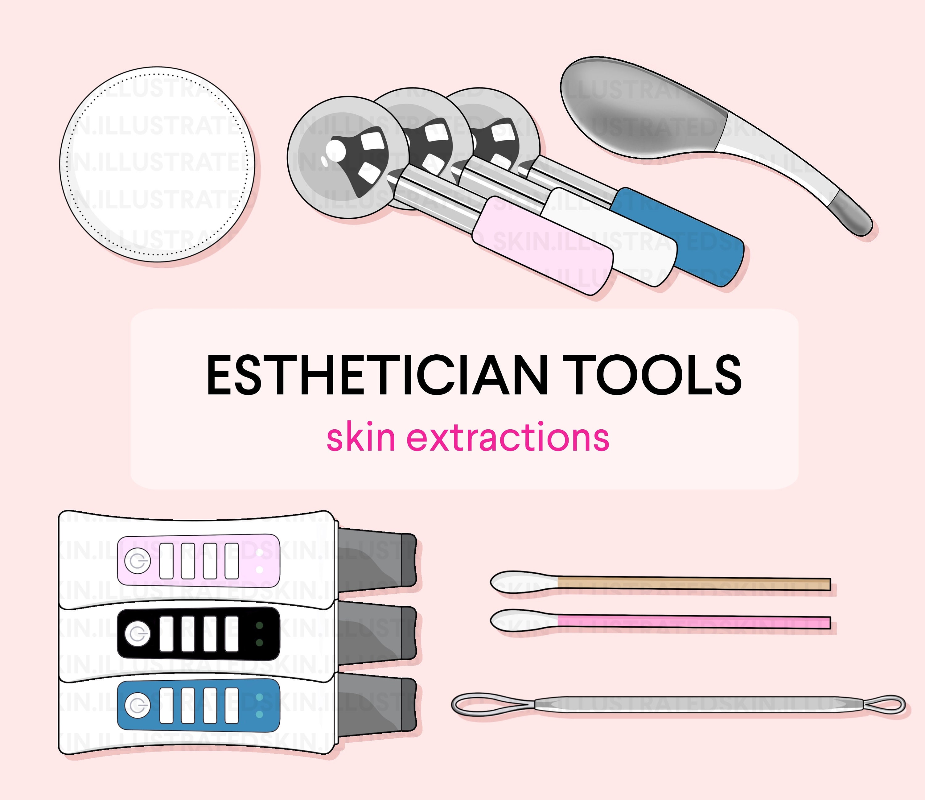 ESTHETICIAN Tools for Extractions Illustration Pack - Etsy