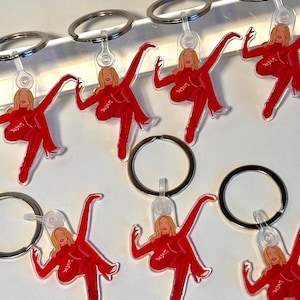 Kylie Minogue Padam Padam Red Suit Keychain Set + LGBT Flag Stickers