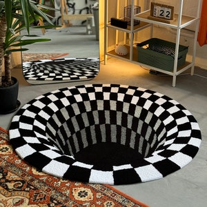 Black Hole 3D Area Rug, Optical Illusion Decor, Abstract Rug, Сheckerboard Tufted Rug, Living room floor mat, Bedroom Rug, Christmas gift