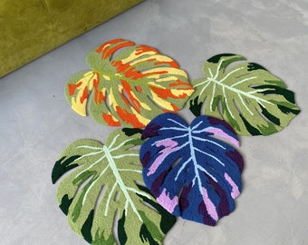 Tufted Monstera Leaf Rug, Hypoallergenic Acrylic Nature-Inspired Decor, Non-slip Area rug, Sentimental gift for Mother day, Gift for mother