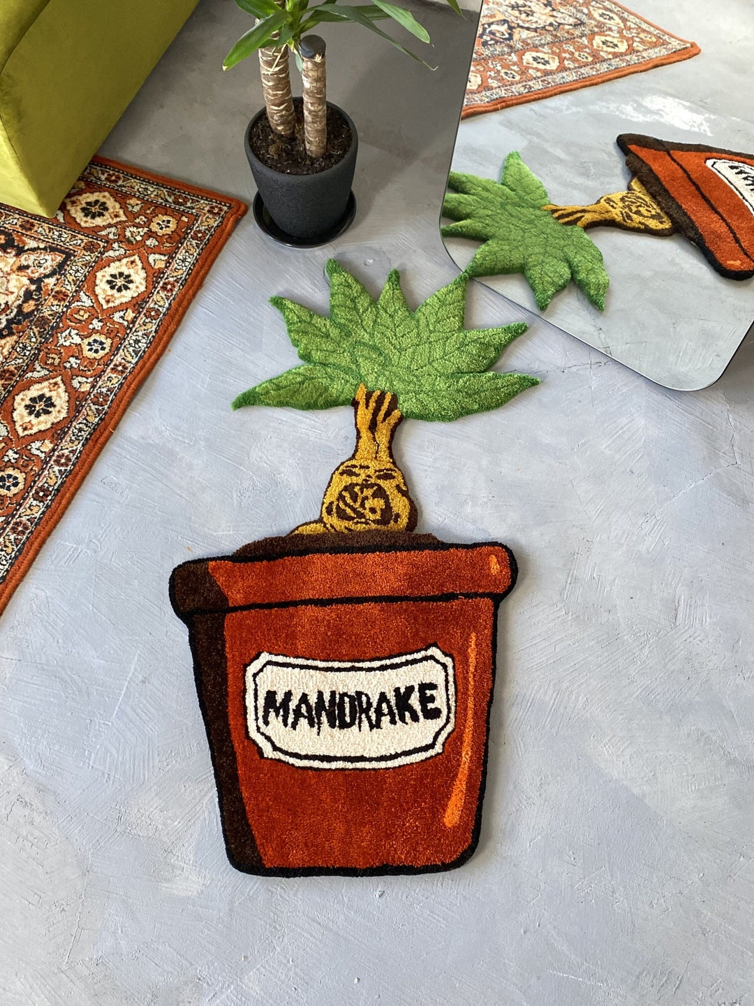 Tufted Mandrake Root Rug, Transformer Rug, Cute Moss Rug, Christmas