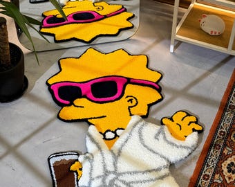 Tufted Cartoon 3D Rug, Cute Rug, Cartoon Girl Rug, Handmade floor art, White Tufted Rug, Fluffy Rug, Gift for her