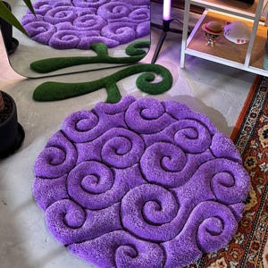 Alfombra 3D con mechones de anime, hecha a mano, mullida, regalo para fans del anime, de felpa, con frutas, morada y mullida, regalo de Navidad.