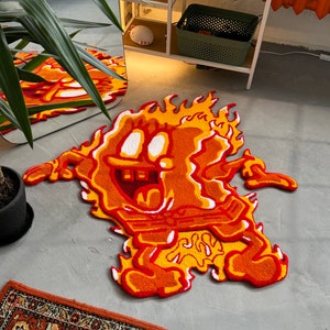 Tufted 3D Fire Character Rug, Unique Custom Carpet, Non-slip Area Rug ...