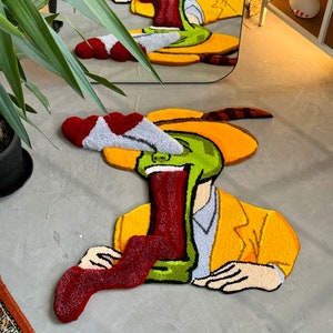 Tappeto 3D con personaggi dei film trapuntato, tappeto elegante, arte del pavimento fatta a mano, tappeto trapuntato con abito