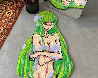 Tufted Anime Girl Rug, Tufted Anime Character Rug,  Modern Rug, bedroom floor mat, Anime Fan Gift, Aesthetic Rug, Non-slip rug