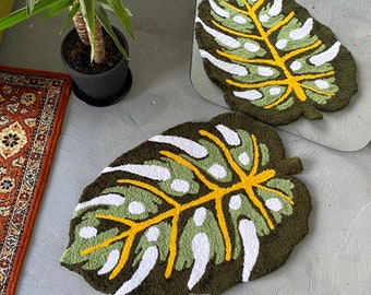 Alfombra de área Monstera, alfombra de hoja Monstera de planta moderna verde oscuro, alfombra estética de dormitorio, alfombra de piso de sala de estar, regalo para el nuevo hogar, listo para enviar