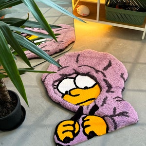 Tufted Cartoon 3D Rug, Uroczy dywan, Ręcznie robiona sztuka podłogowa, Fioletowy kępkowy dywan, Prezent świąteczny, Puszysty dywan