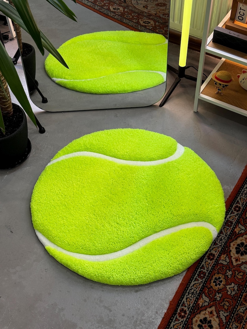 Tennis Coloured Rug Tennis Ball 3D Rug, 3D Fluffy Ball, Sports Fan Gift, Teenager Room ...
