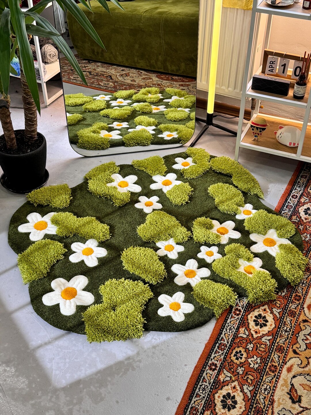 Daisy Moss Rug, 3D Moss Rug, Сhamomile Field Rug, Grass Rug, Landscape ...