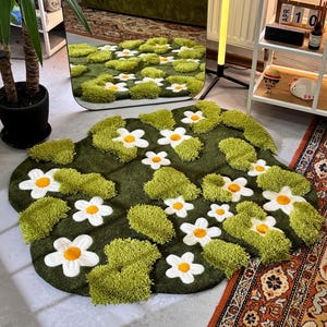 Tappeto di muschio con margherite, tappeto di muschio 3D, tappeto di camomilla, tappeto d'erba, tappeto da paesaggio, tappeto da area, regalo per lei, tappeto di muschio 3D con margherite